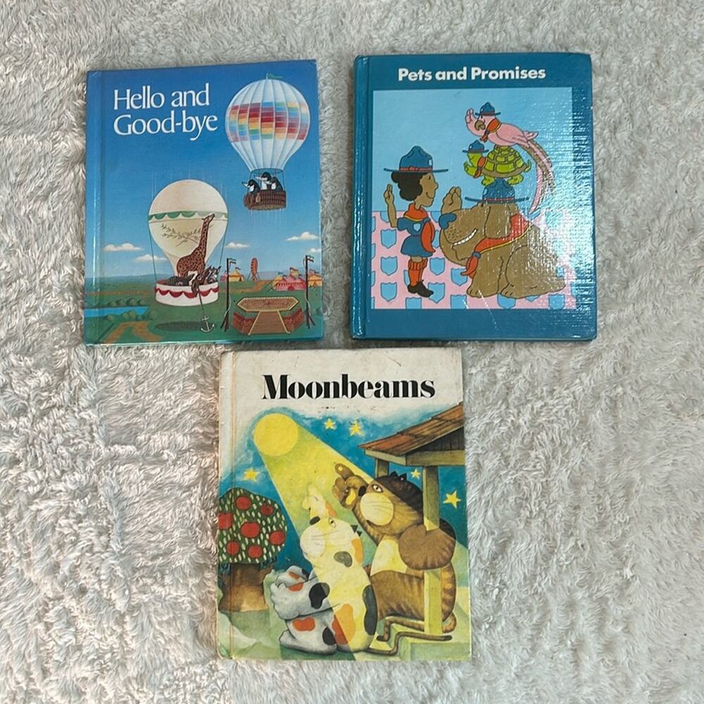 Vintage book lot of 3 readers - homeschool moonbeams, hello and goodbye